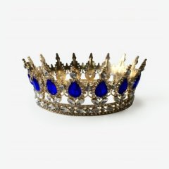 Топпер декоративный "Корона с камнями" Золото/Синий 12 см 