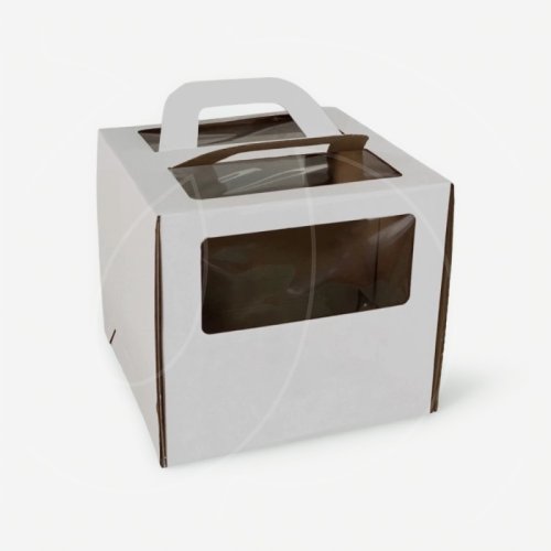 Коробка для торта с окном и ручкой белая 26х26х26 см 9095460