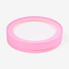 Коробка для сладостей с окном круглая розовая 20х4,5 см 