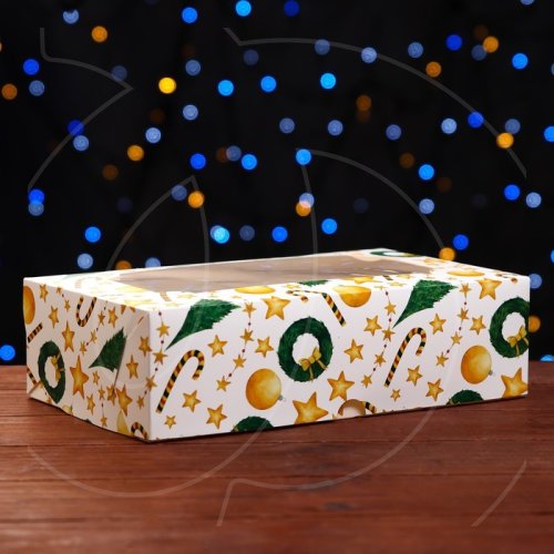 Коробка для сладостей с окном "Новогоднее настроение" 25х15х7 см 9632937